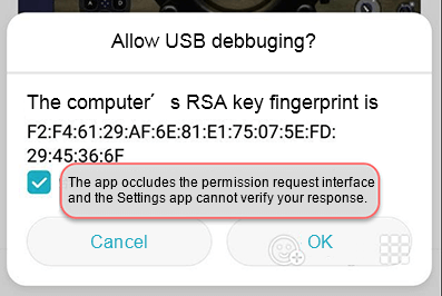 An application blocked the permission request interface