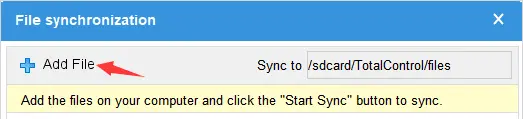 Add File button in the Total Control File synchronization window