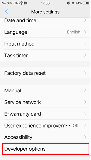 Unable to open Developer Options and USB Simulation Click