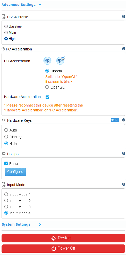 Total Control Advanced Settings