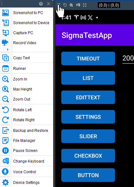 Total Control Device Menu