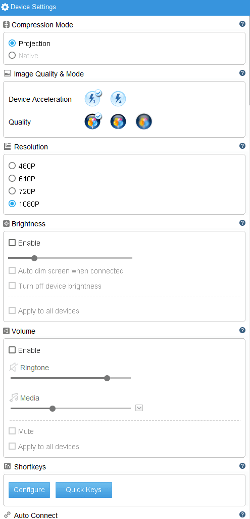 Total Control Device Settings