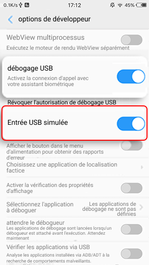 Impossible d'ouvrir les options de développement et les clics analogiques USB