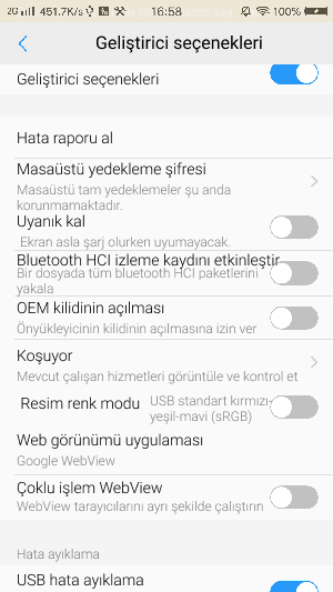 USB hata ayıklamayı açma