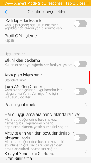 Arka plan işlem sınırı ayarı
