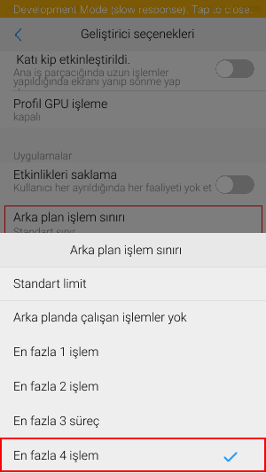 Arka plan işlem sınırı ayarı